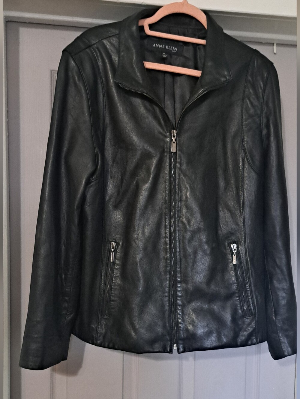 Anne Klein Black Faux Leather Zip Jacket